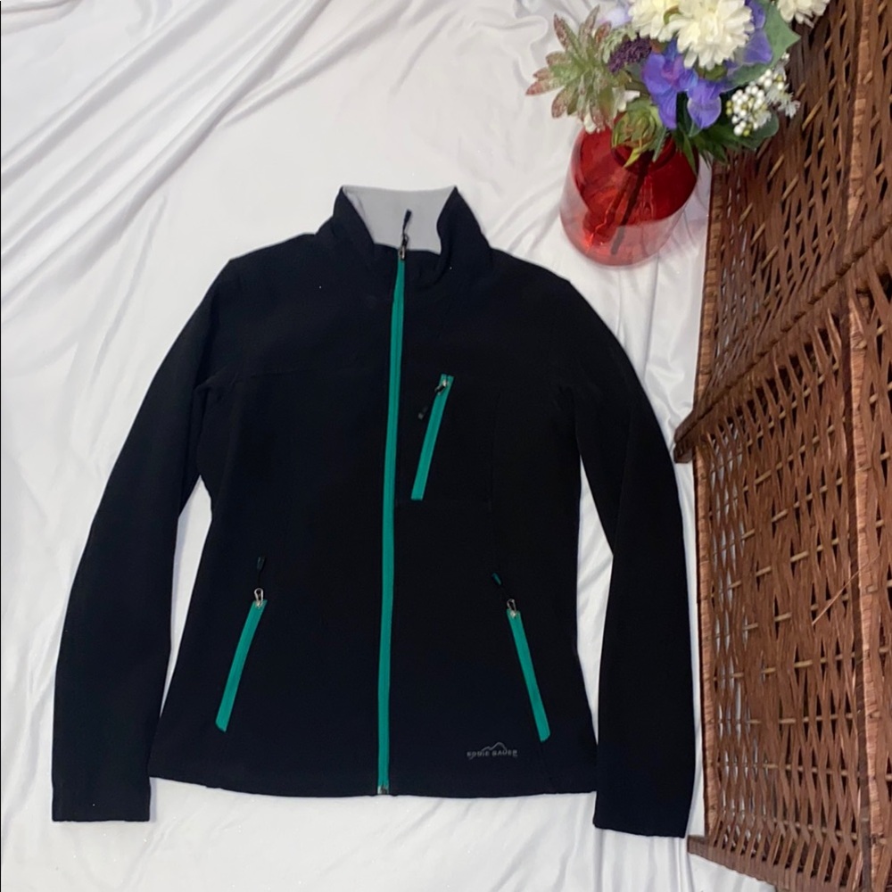NWOT Eddie Bauer Black and Green Ski Jacket with Stand-up Collar